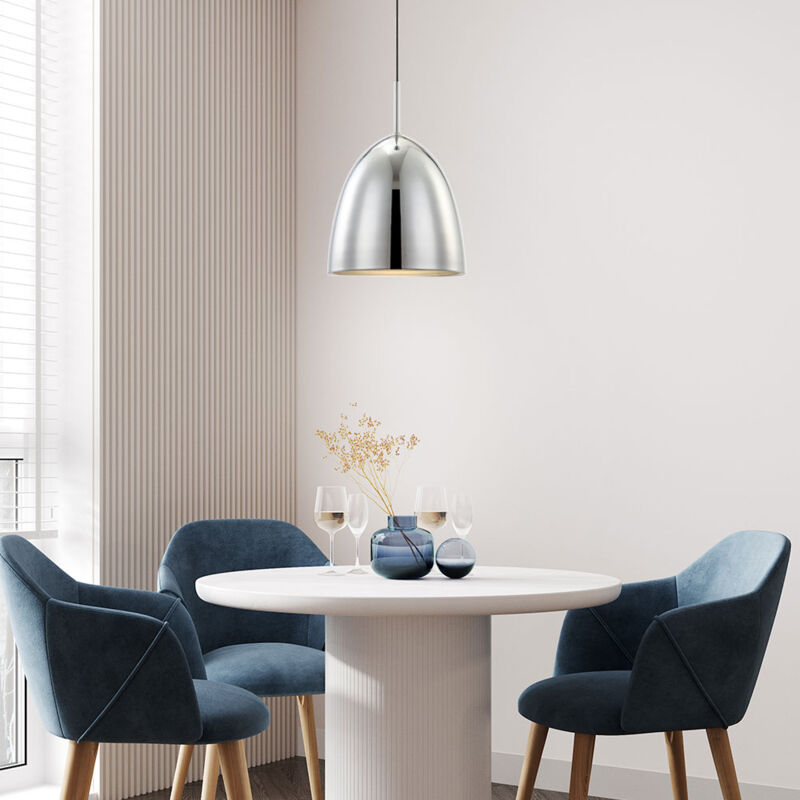 foto del prodotto lampada a sospensione retr , lampada da tavolo da pranzo, lampada da cucina, lampada da soggiorno, argento, alluminio cromato, 1x e27, pxh 25 x 132 cm