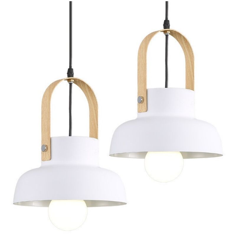 foto del prodotto lampada a sospensione retr lampadario da soffitto in legno metallo plafoniera regolabile bianco 2 pezzi