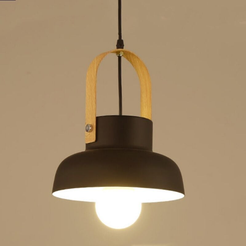foto del prodotto lampada a sospensione retr lampadario da soffitto in legno metallo plafoniera regolabile nero