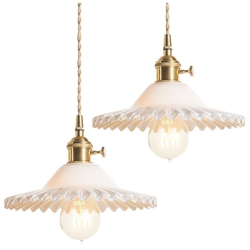 foto del prodotto lampada a sospensione retr lampadario da soffitto paralume vetro plafoniera interna regolabile bianco 2 pezzi