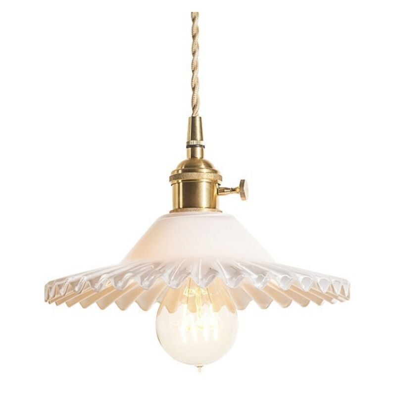 foto del prodotto lampada a sospensione retrò lampadario da soffitto paralume vetro plafoniera interna regolabile bianco