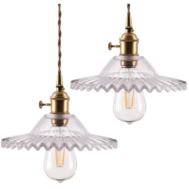 foto del prodotto lampada a sospensione retr lampadario da soffitto paralume vetro plafoniera interna regolabile colore trasparente 2 pezzi