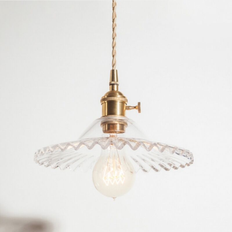 foto del prodotto lampada a sospensione retr lampadario da soffitto paralume vetro plafoniera interna regolabile colore trasparente