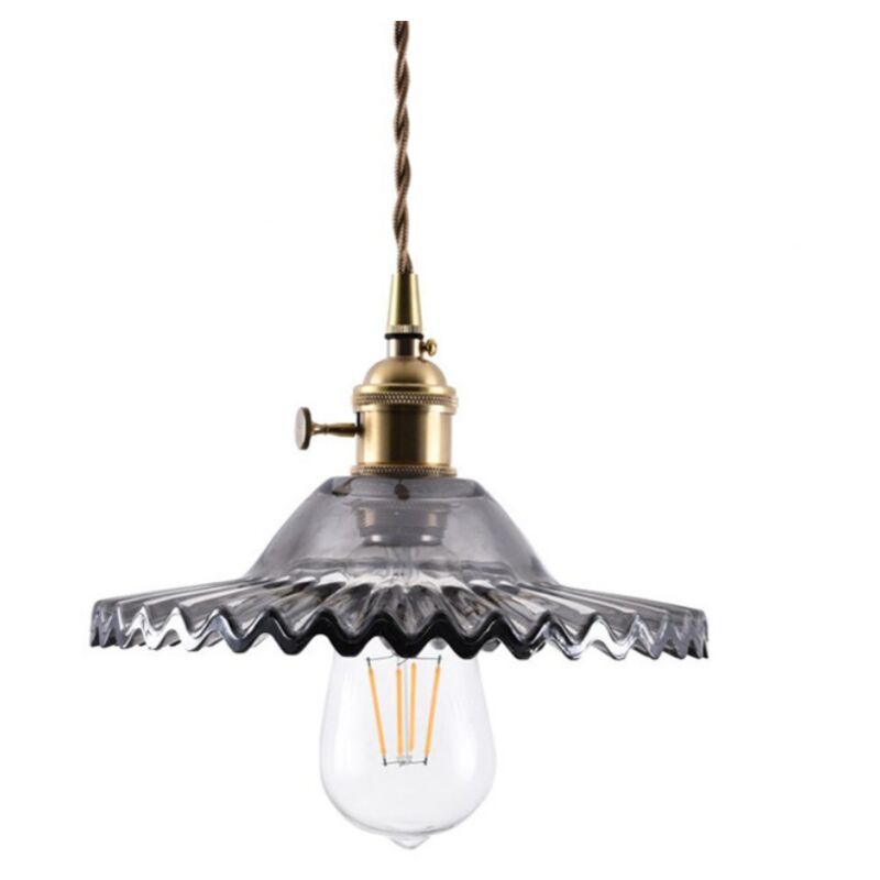 foto del prodotto lampada a sospensione retr lampadario da soffitto paralume vetro plafoniera interna regolabile grigio fumo