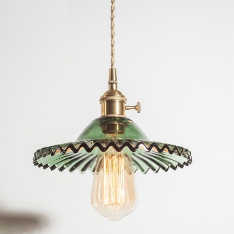 foto del prodotto lampada a sospensione retr lampadario da soffitto paralume vetro plafoniera interna regolabile verde