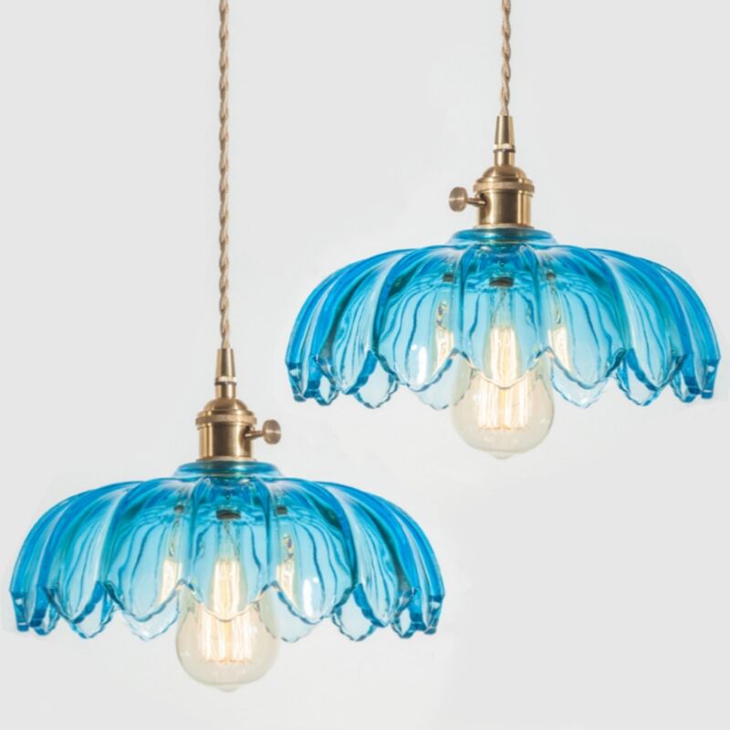 foto del prodotto lampada a sospensione retr lampadario da soffitto vetro metallo creativo plafoniera regolabile blu 2 pezzi