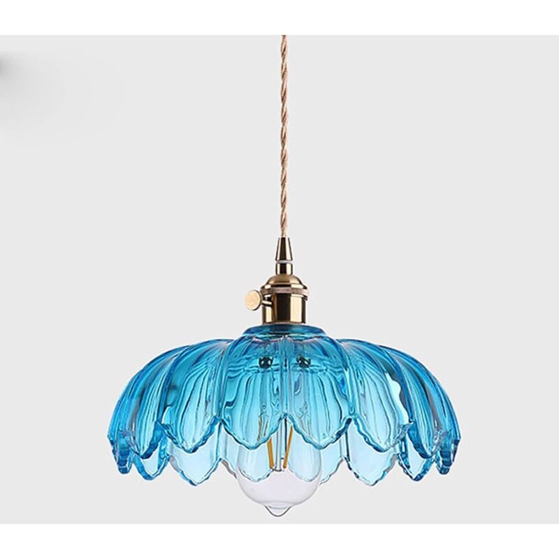 foto del prodotto lampada a sospensione retr lampadario da soffitto vetro metallo creativo plafoniera regolabile blu