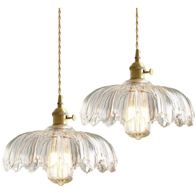 foto del prodotto lampada a sospensione retr lampadario da soffitto vetro metallo creativo plafoniera regolabile colore trasparente 2 pezzi