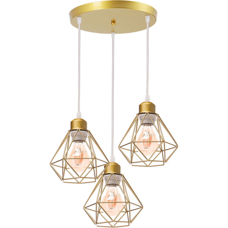 foto del prodotto lampada a sospensione retr metallo diamanti risparmio energetico lampadario industriale vintage e27 cucina soggiorno sala da pranzo barra 3 luci