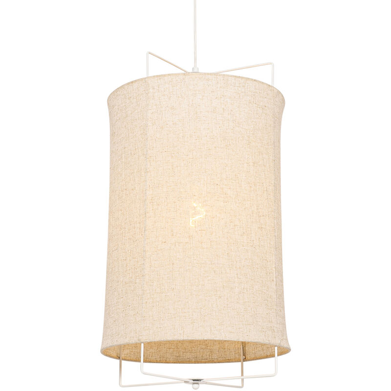 foto del prodotto lampada a sospensione rich design acciaio,tessuto beige cilindro max. 1 x watt qazqa