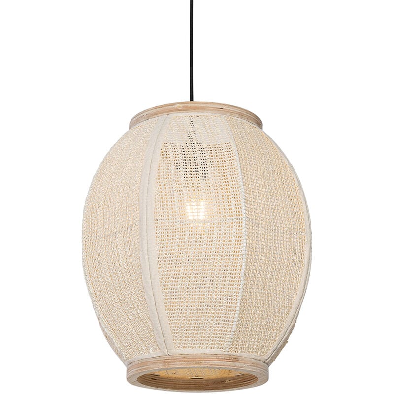 foto del prodotto lampada a sospensione rob orientale tessuto,acciaio,legno bianco legno ovale max. 1 x watt qazqa