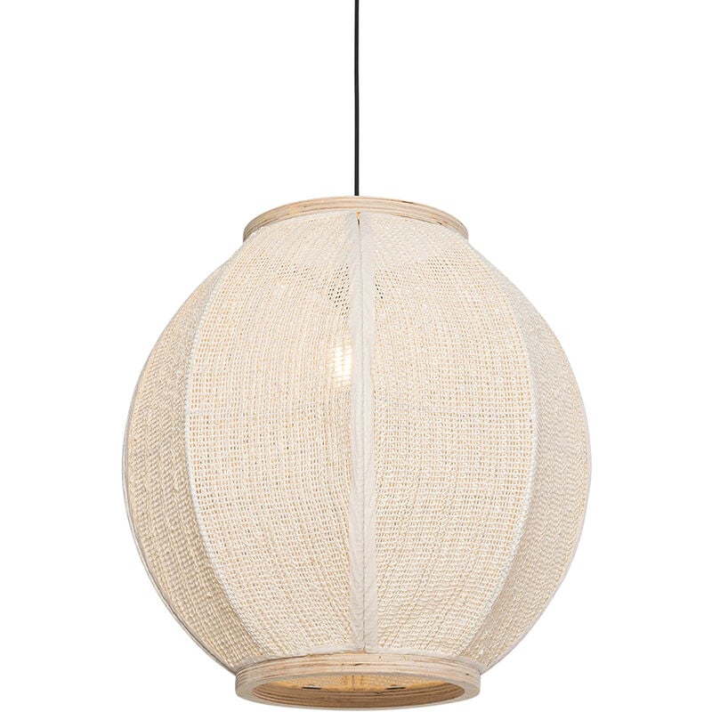 foto del prodotto lampada a sospensione rob orientale tessuto,acciaio,legno bianco legno ovale max. 1 x watt qazqa