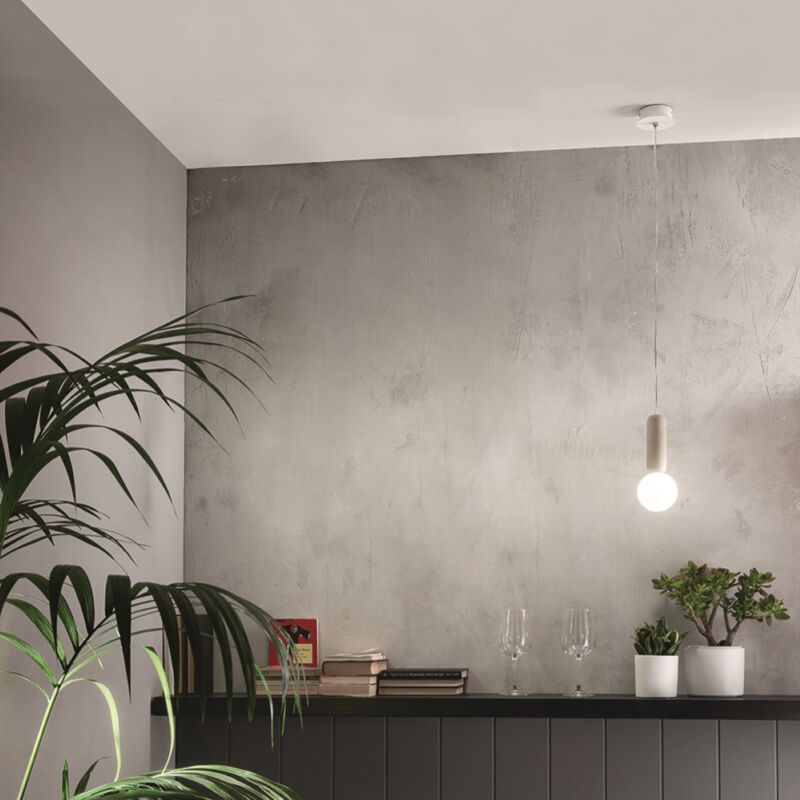 foto del prodotto lampada a sospensione rock in cemento bianco e vetro soffiato d10 cm 1 luce