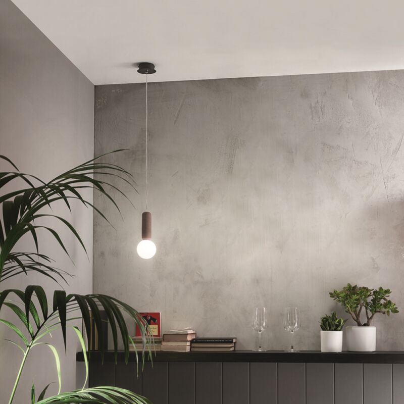 foto del prodotto lampada a sospensione rock in cemento rosso e vetro soffiato d10 cm 1 luce