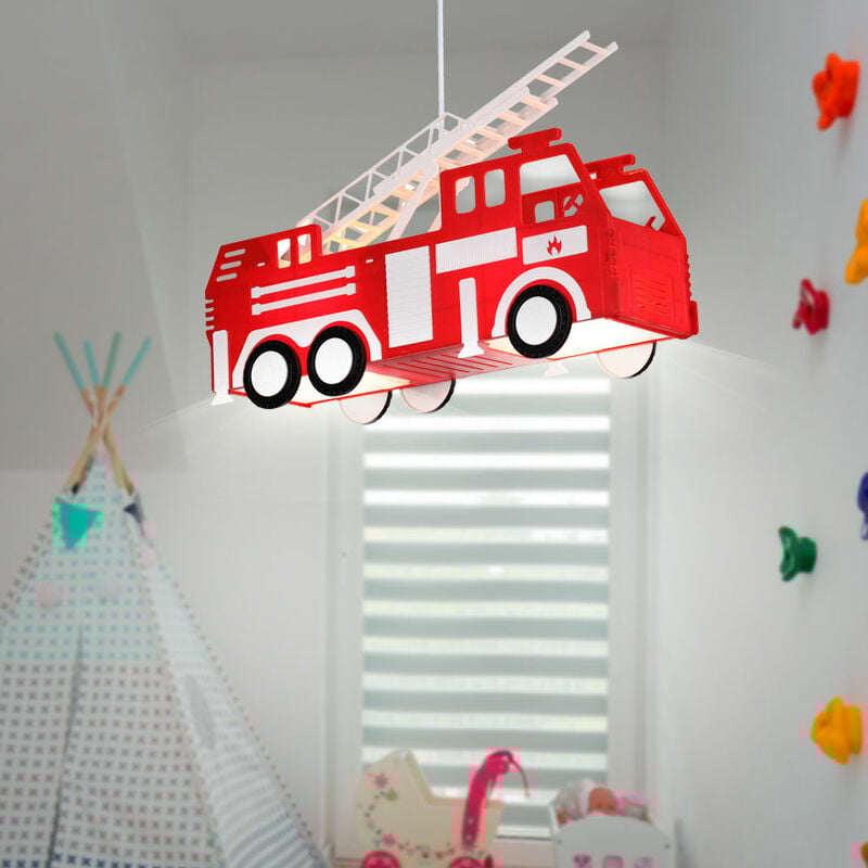 foto del prodotto lampada a sospensione rossa per auto dei vigili del fuoco lampada a pendolo per bambini illuminazione per sala giochi globo 15726