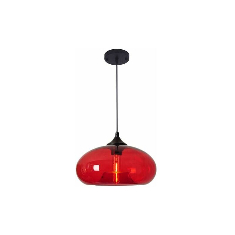foto del prodotto lampada a sospensione rotonda in vetro colorato industriale vintage, lampada a sospensione da soffitto in stile loft retr e27 per cucina, sala da