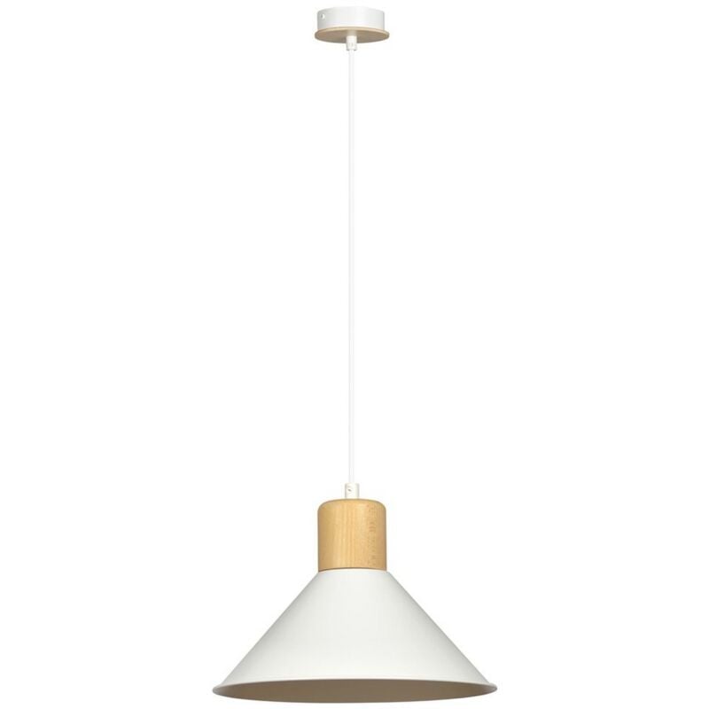 foto del prodotto lampada a sospensione rowen, acciaio verniciato a polvere, legno, bianco, 25x100x25 cm