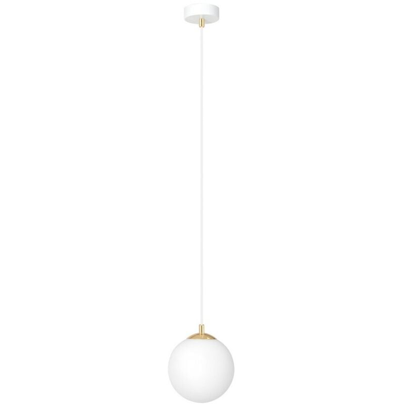 foto del prodotto lampada a sospensione royal, acciaio verniciato a polvere, vetro, bianco, oro, 14x100x14 cm