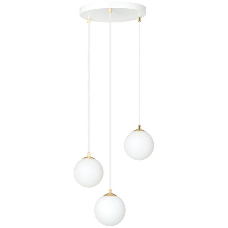 foto del prodotto lampada a sospensione royal, acciaio verniciato a polvere, vetro, bianco, oro, 40x100x40 cm