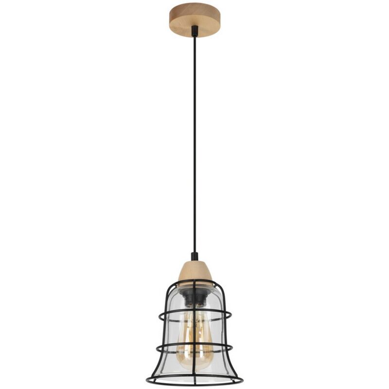 foto del prodotto lampada a sospensione sabor, legno, metallo, tessuto, marrone, nero, 16,5x16,5x110 cm