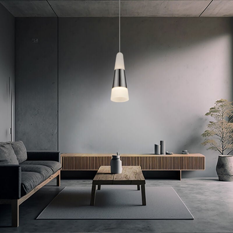 foto del prodotto lampada a sospensione satinata per sala da pranzo, lampada a sospensione a led per soggiorno, nichel opaco, metallo acrilico, 5w 300lm bianco caldo,