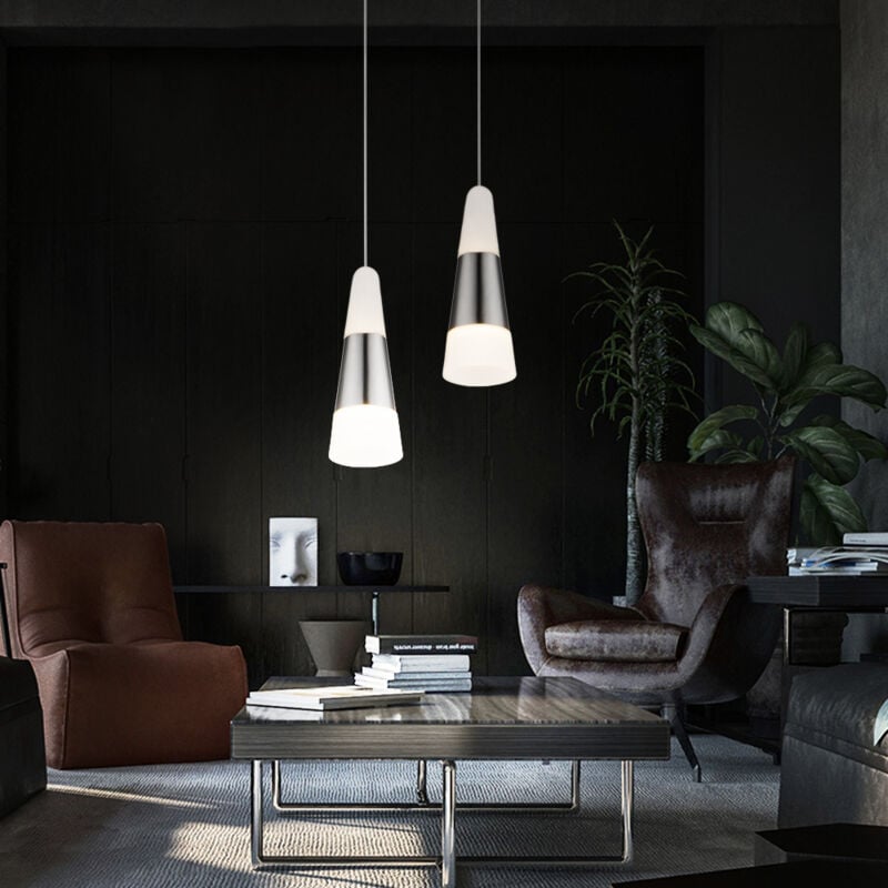 foto del prodotto lampada a sospensione satinata per sala da pranzo, lampada a sospensione a led per soggiorno, nichel opaco, metallo acrilico, 5w 300lm bianco caldo,