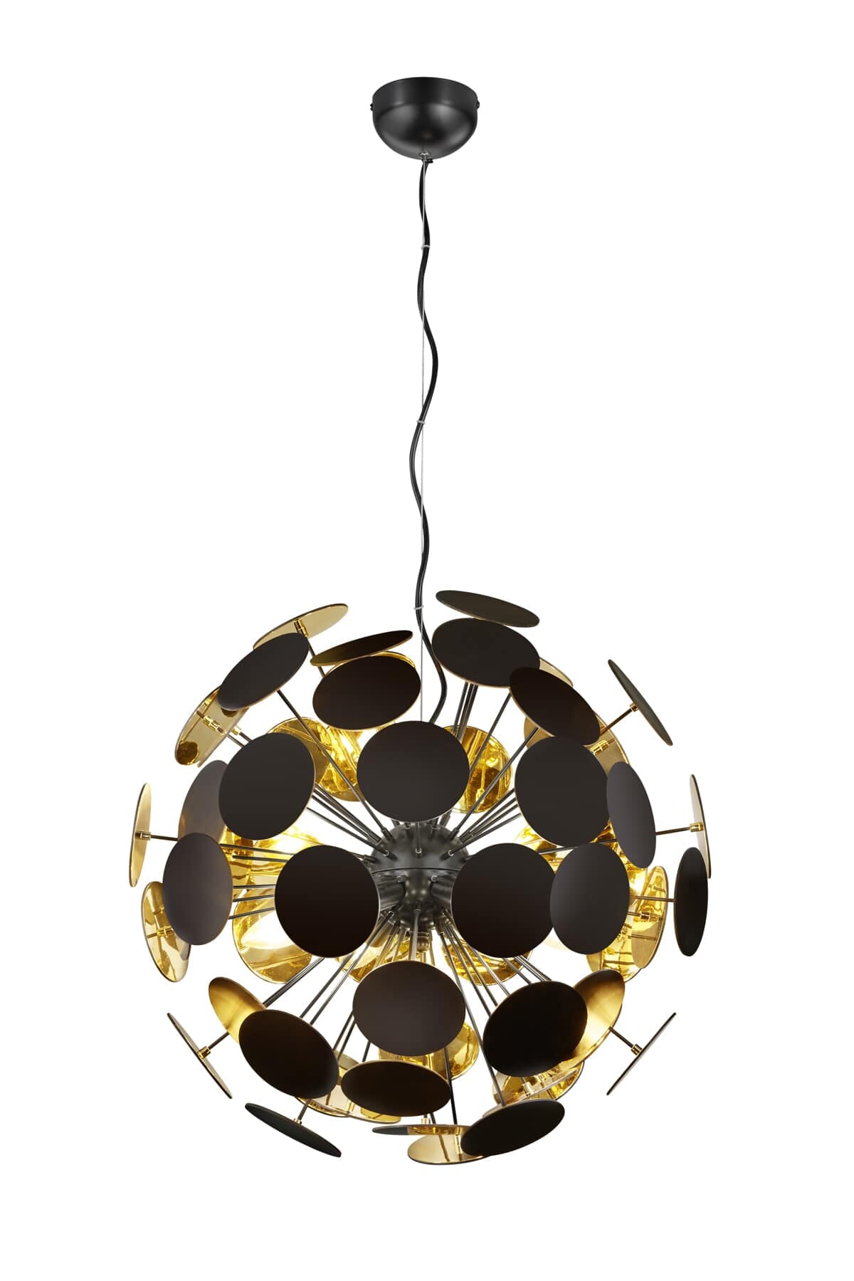 foto del prodotto lampada a sospensione sfera tondi, metallo, nero opaco e oro, d 54 cm, discalgo