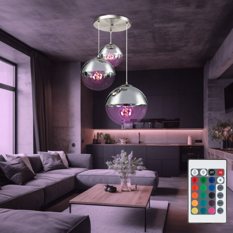 foto del prodotto lampada a sospensione sfere di vetro lampada a sospensione lampada a sfera lampada da sala da pranzo a sospensione, cromo trasparente, dimmerabile
