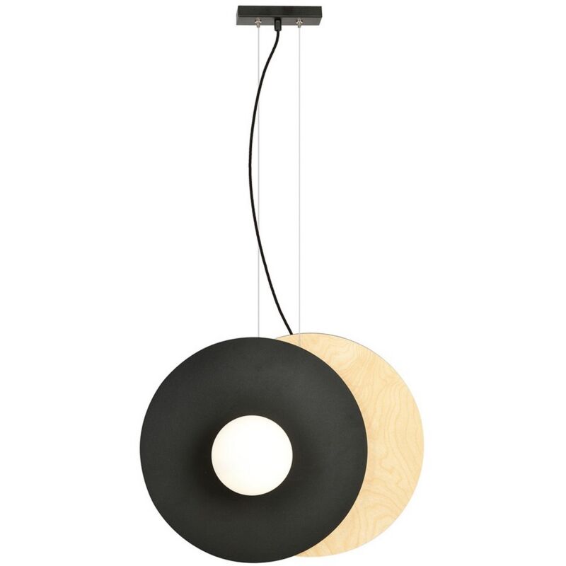foto del prodotto lampada a sospensione soho, acciaio verniciato a polvere, vetro, compensato, nero, marrone, bianco, 49x120x5 cm