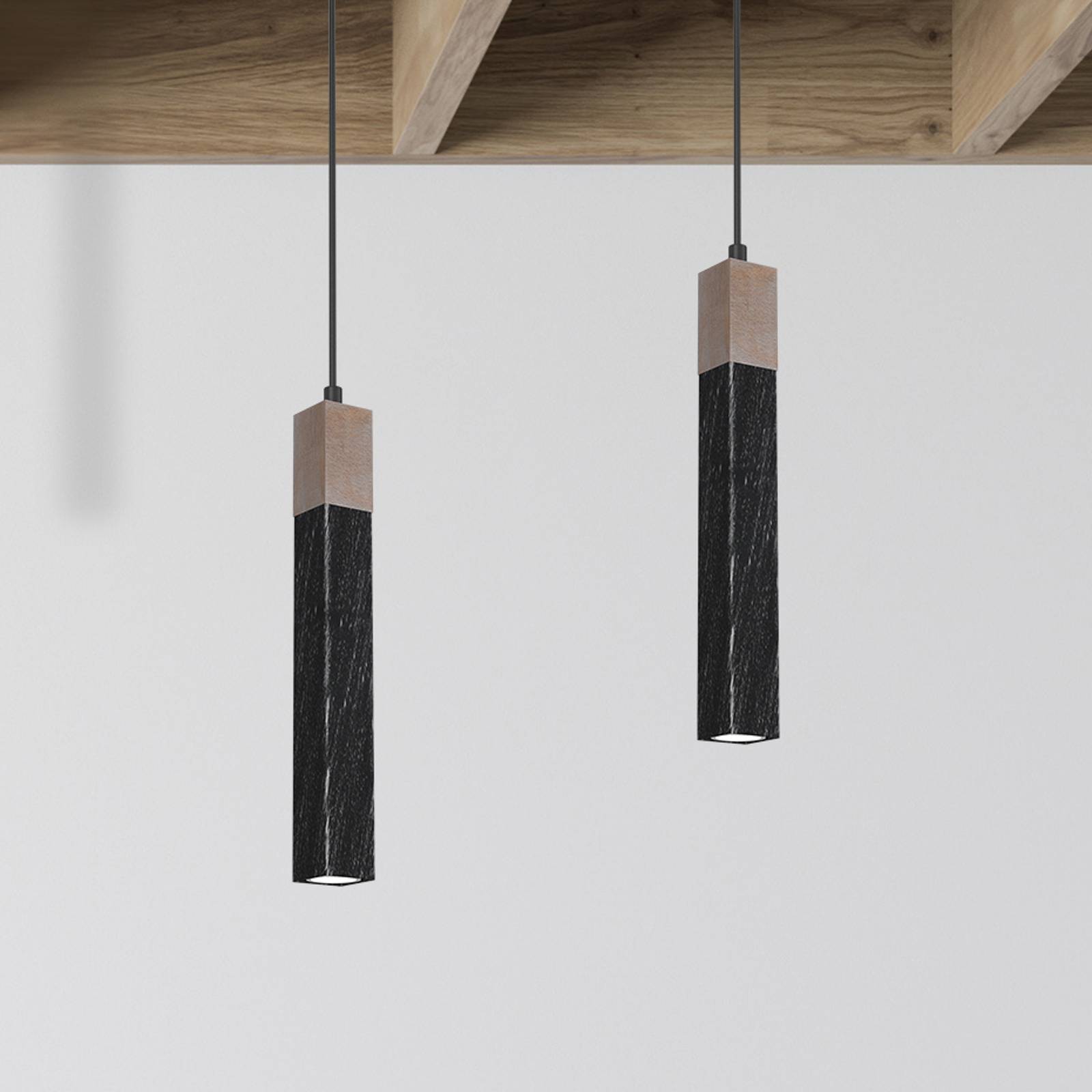 foto del prodotto lampada a sospensione solo sawn black legno patinato 1x mini gu10