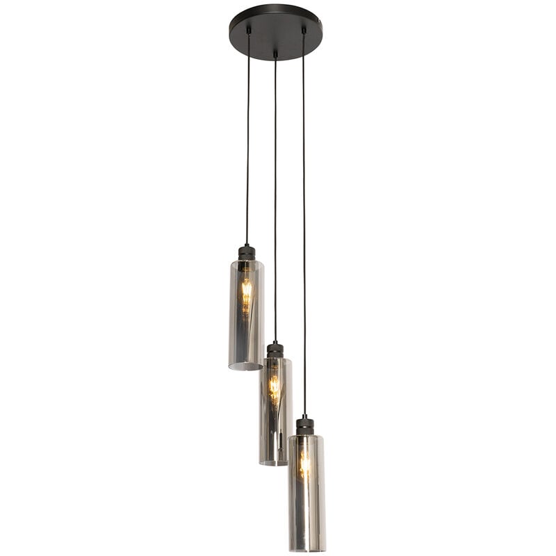 foto del prodotto lampada a sospensione stavelot - moderno - vetro,acciaio - nero grigio - tondo max. 3 x watt - qazqa