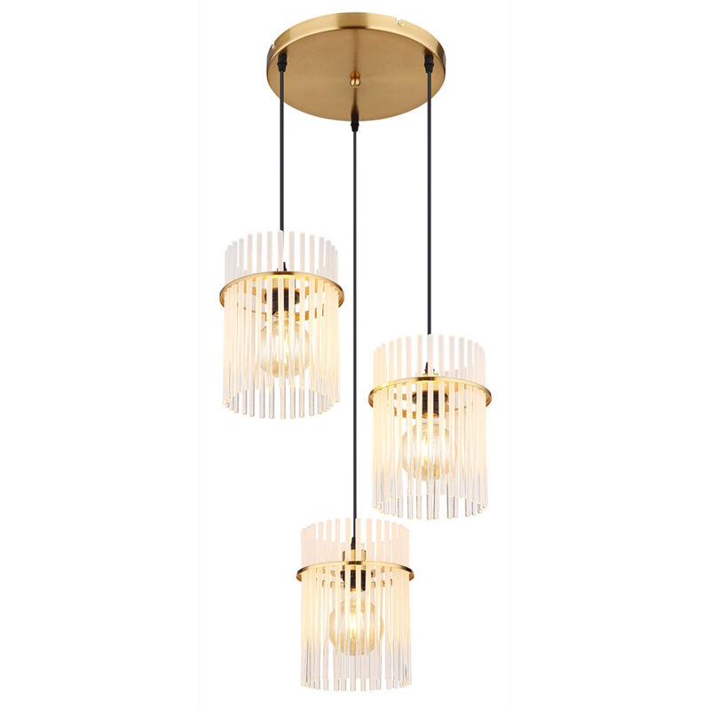 foto del prodotto lampada a sospensione tavolo da pranzo lampada a sospensione soggiorno 3 fiamme, metallo nero legno marrone vetro fumo, 3x e27, dxh 47 x 140 cm