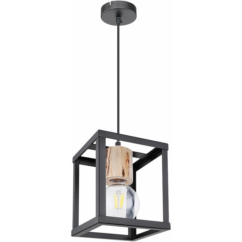 foto del prodotto lampada a sospensione tavolo da pranzo lampada da camera nera, industriale struttura in metallo effetto legno, 1x attacco e27, lxpxa 17x17x120cm