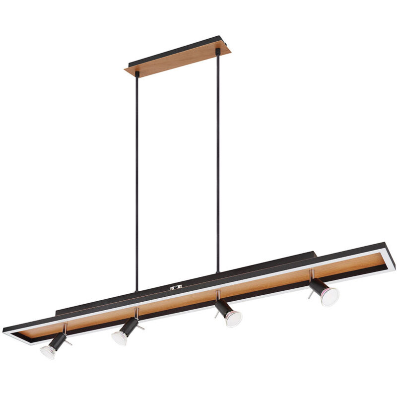 foto del prodotto lampada a sospensione, tavolo da pranzo, lampada, nera, lampada, dimmerabile, led, 4 fiamme, aspetto legno, spot mobili, 4x gu10, lxlxa 116x12x120cm