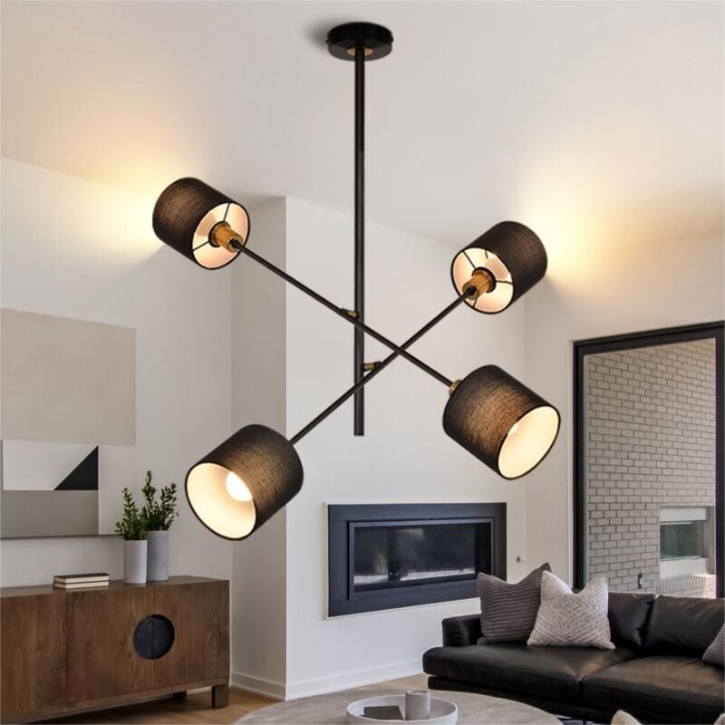 foto del prodotto lampada a sospensione tavolo da pranzo lampada soggiorno paralume lampada vintage sala da pranzo l nero 4 fiamme cucina lampada per camera da letto