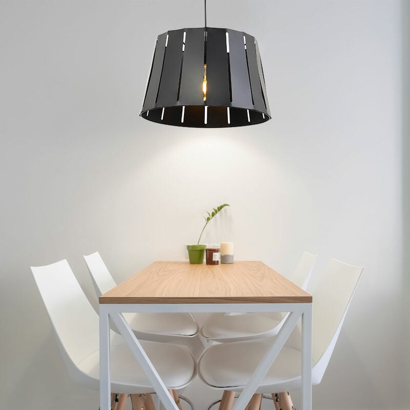 foto del prodotto lampada a sospensione tavolo da pranzo nera lampada da camera, paralume lampada a sospensione effetto legno, metallo, 1x attacco e27, dxh 35x120 cm
