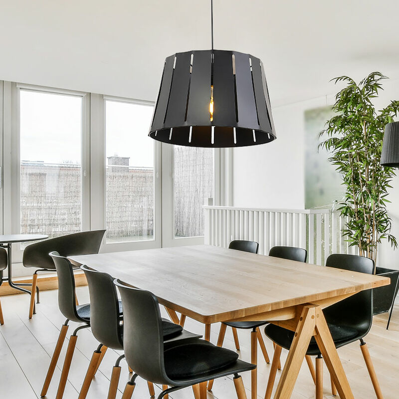 foto del prodotto lampada a sospensione tavolo da pranzo nera lampada da soggiorno, paralume lampada effetto legno chiaro, metallo opaco, 1 attacco e27, dxh 35x120 cm
