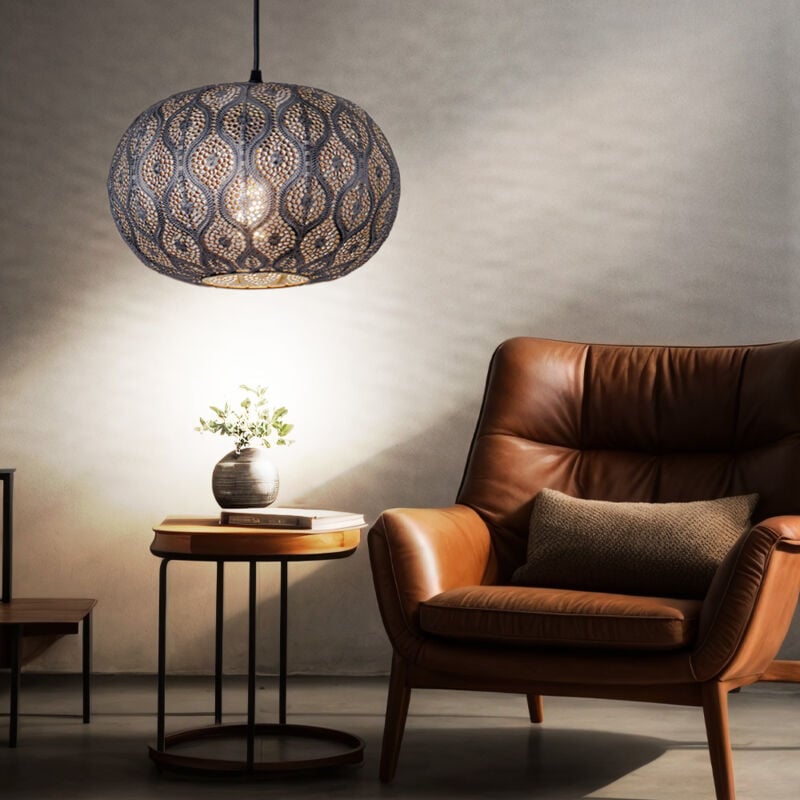 foto del prodotto lampada a sospensione tavolo da pranzo orientale led soggiorno argento, punzonature decorative in metallo, 1x led 7w 806lm 2700k, pxh 30x120 cm