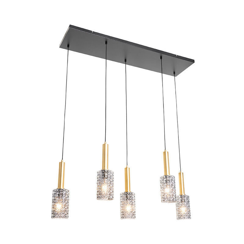 foto del prodotto lampada a sospensione tavolo soggiorno elva art d co vetro,acciaio grigio oro ottone nero oblungo max. 5 x watt qazqa