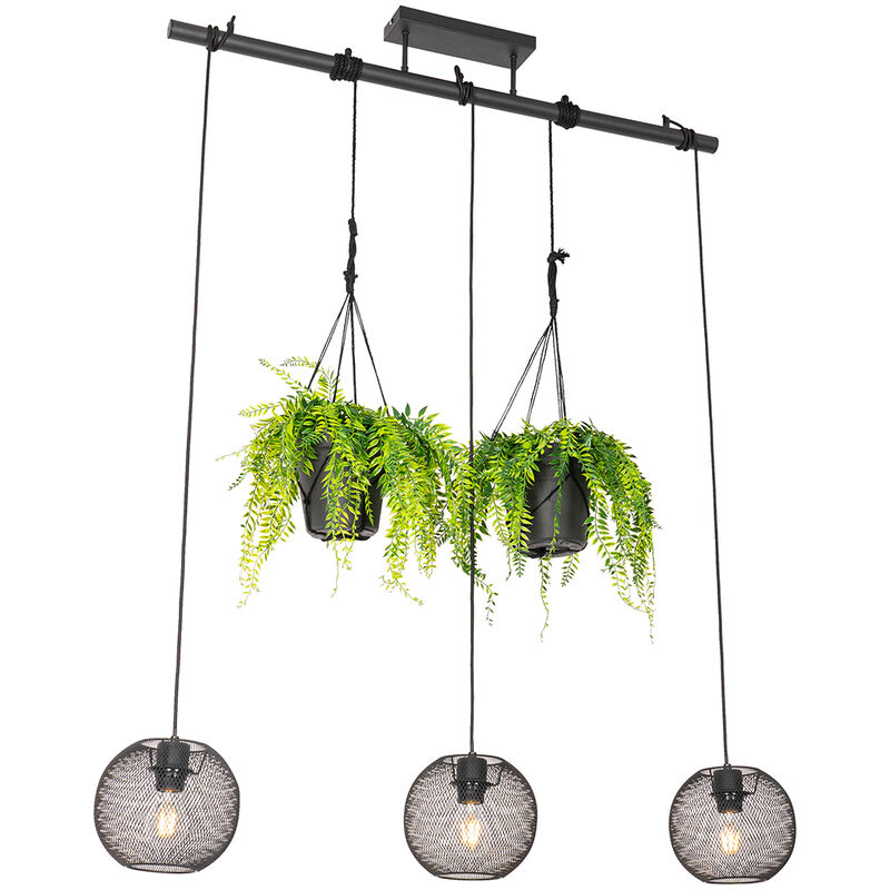 foto del prodotto lampada a sospensione tavolo soggiorno flor industriale acciaio nero oblungo max. 3 x watt qazqa