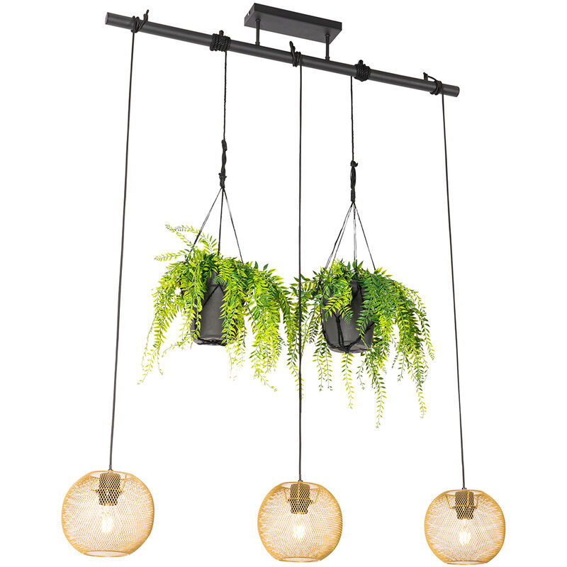 foto del prodotto lampada a sospensione tavolo soggiorno flor industriale acciaio oro ottone nero oblungo max. 3 x watt qazqa