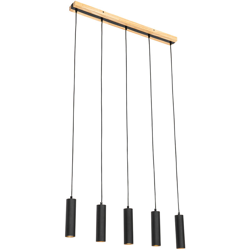 foto del prodotto lampada a sospensione tavolo soggiorno jeana moderno acciaio,legno legno nero oblungo max. 5 x watt qazqa