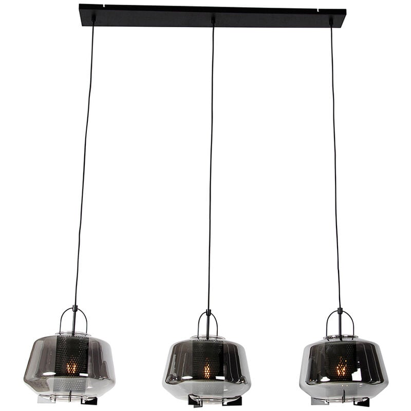 foto del prodotto lampada a sospensione tavolo soggiorno kevin art d co vetro,acciaio grigio nero oblungo max. 3 x watt qazqa