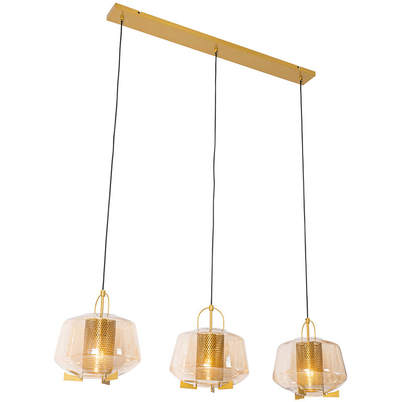 foto del prodotto lampada a sospensione tavolo soggiorno kevin art d co vetro,acciaio oro ottone arancia oblungo max. 3 x watt qazqa