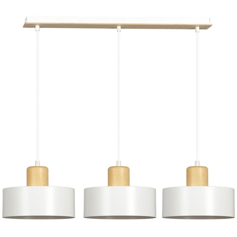 foto del prodotto lampada a sospensione torin, acciaio verniciato a polvere, legno, bianco, 80x100x25 cm