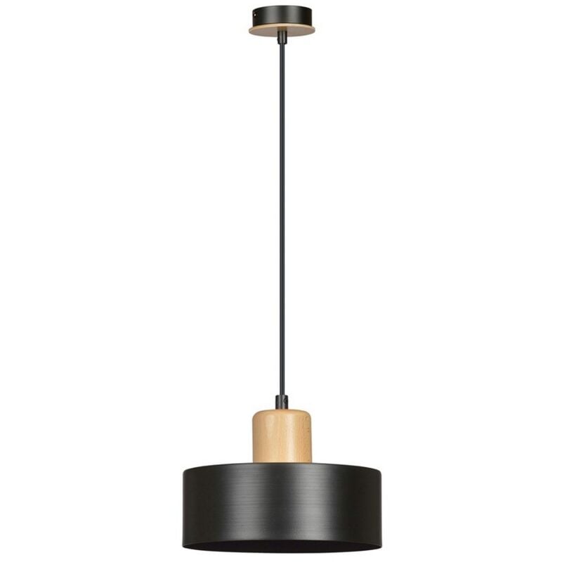 foto del prodotto lampada a sospensione torin, acciaio verniciato a polvere, legno, nero, 25x100x25 cm