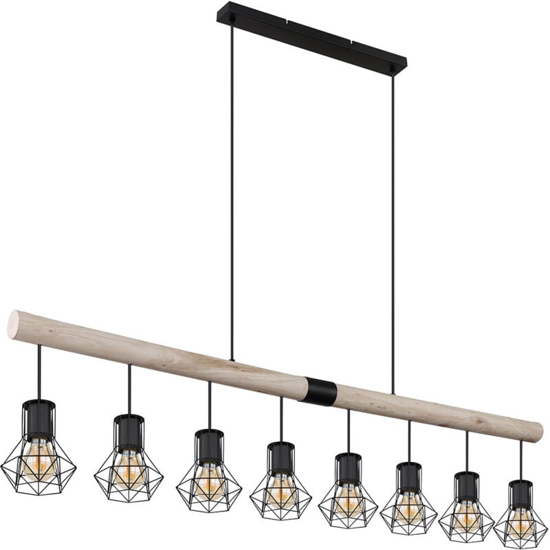 foto del prodotto lampada a sospensione travi in legno lampada a sospensione schermi a gabbia lampada da sala da pranzo nera legno, metallo, attacco 8x e27, lxlxa