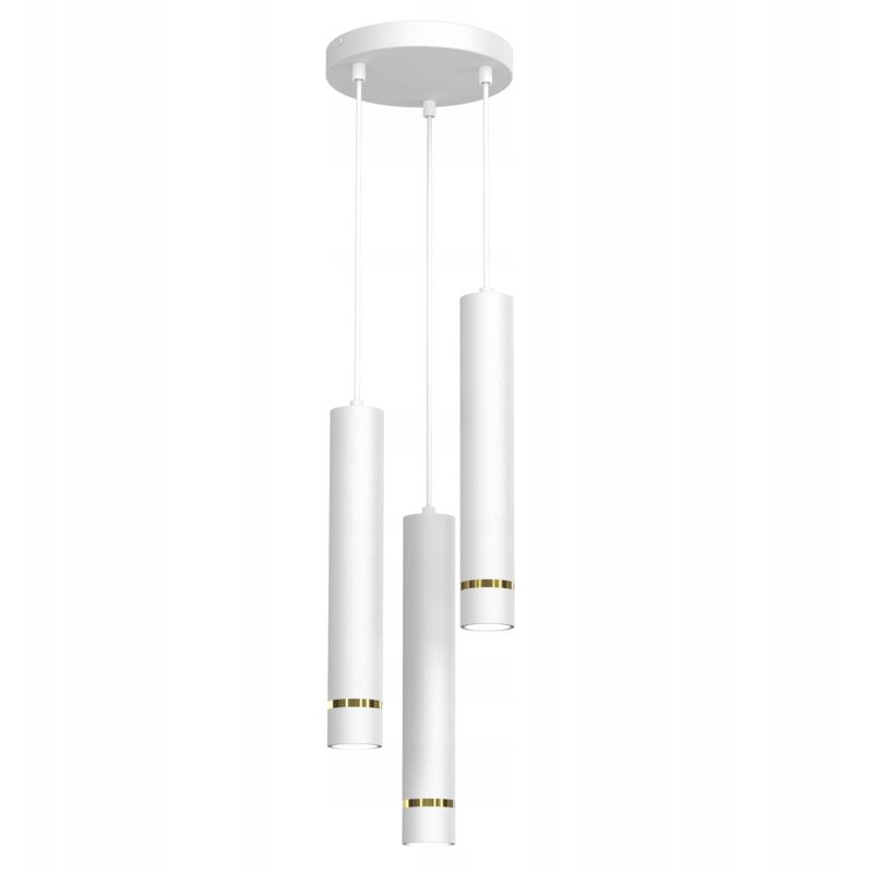 foto del prodotto lampada a sospensione, tubi, 3x gu10, ghiaccioli appesi sopra il tavolo, isola, bianco, oro