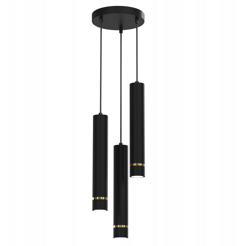 foto del prodotto lampada a sospensione, tubi, 3x gu10, ghiaccioli appesi sopra il tavolo, isola, nero, oro
