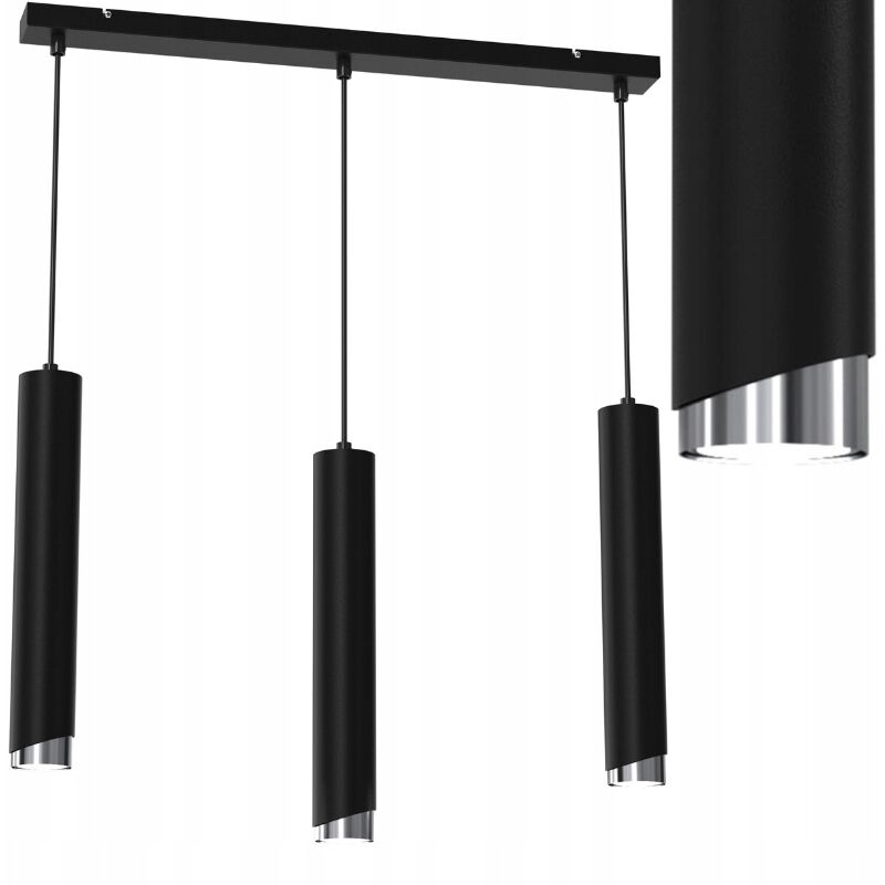 foto del prodotto lampada a sospensione tubo strip 3x gu10 cromo nero bevel